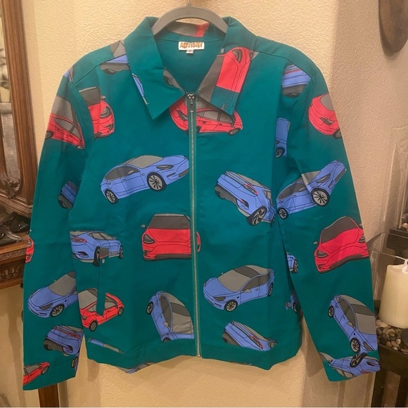 ADVISRY Multicolor Tesla Cars All Over Graphic Zipped Jacket Size Small-Unisex - Picture 1 of 8